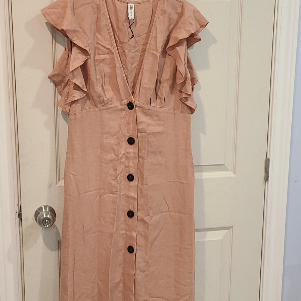 Zara romantic  rustic maxi dress with ruffle butto